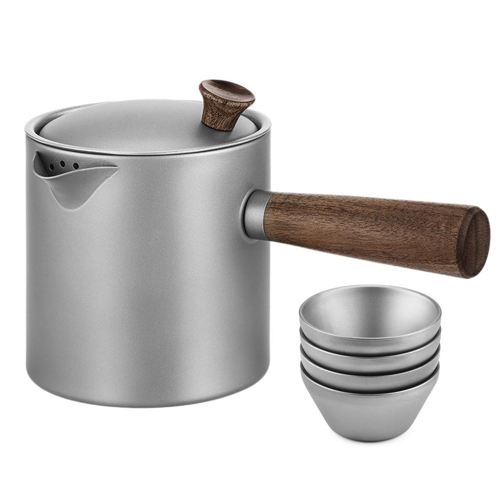 Ti Tea Kettle with Wood Handle Portable Tea Maker with Strainer for Camping Hiking