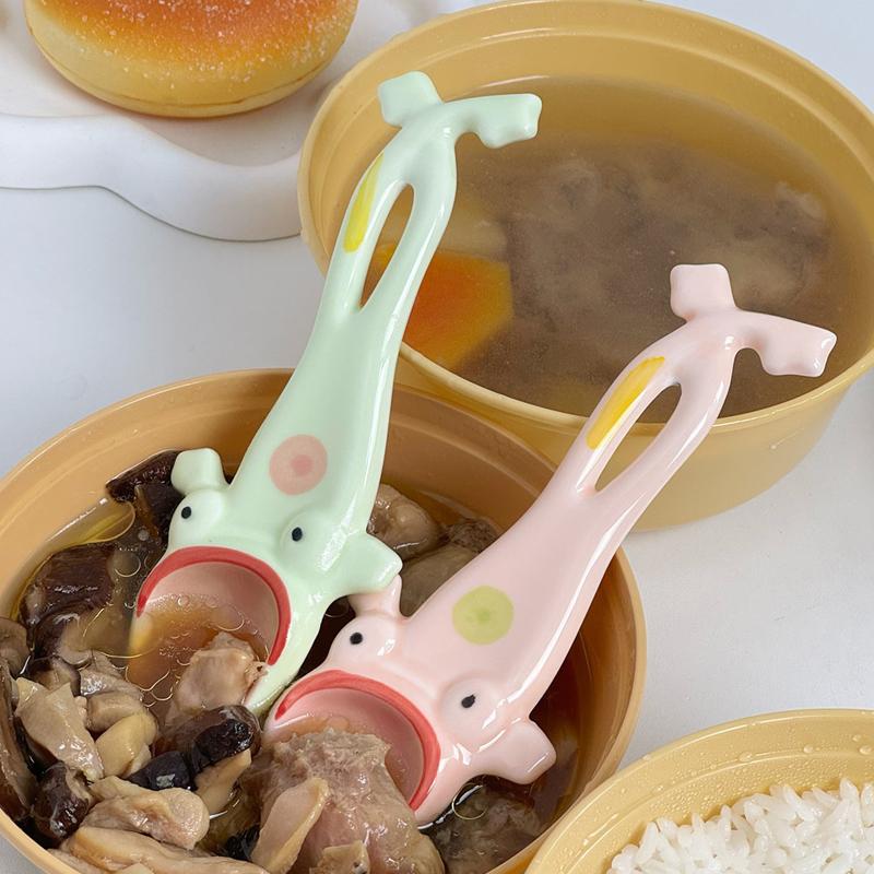 Creative Frog Spoon Ceramic Long Handle Spoon Household Quirky Soup Spoon Dessert Spoon Restaurant Household Kitchenware