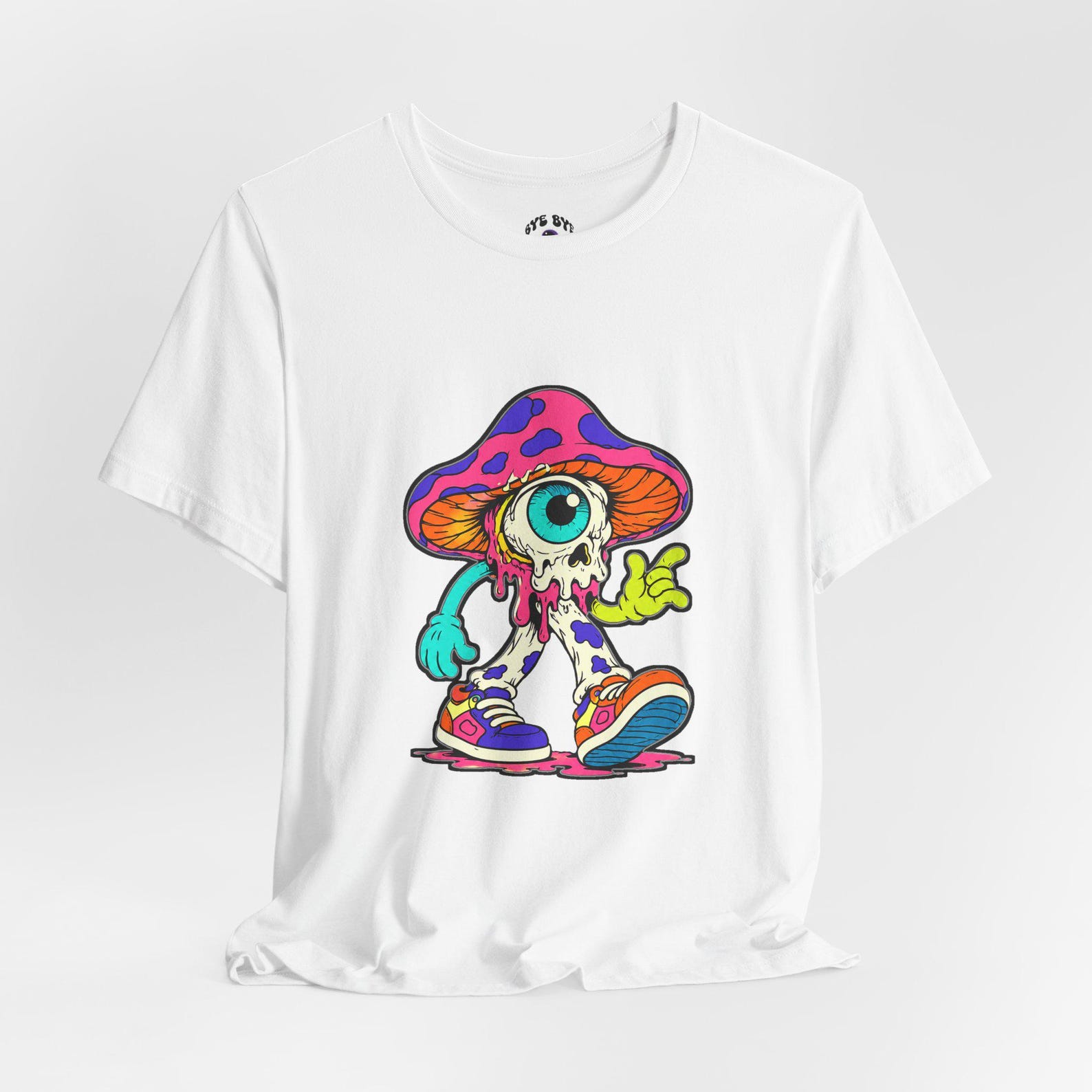 Psychedelic Eyeball Mushroom Tee | Trippy Cartoon Mushroom Character, Colorful Streetwear S