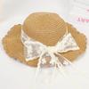 Sweet Lace Bow Straw Hat Outdoor Big Eaves Sun Hat Fashion Lace Ribbon UV Protective Straw Hat