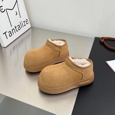 Trendige Big-Head-Version~ Leder-Plateau-Low-Top-Schneestiefel für Damen 2025 Winter neue verdickte warme Baumwollschuhe kurze Stiefel