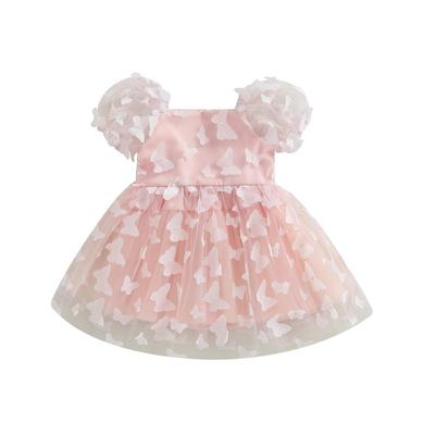 Prinzessinnenkleid für Kinder, Mädchen, Puffärmel, Tüllkleid, Blumen-/Schmetterlings-A-Linien-Kleid für Party, Bühnenshow