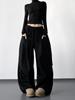 2025 Autumn/Winter Black Drawstring Women's Wide-Leg Drape Pants - Casual Loose Fit Dance Sweatpants