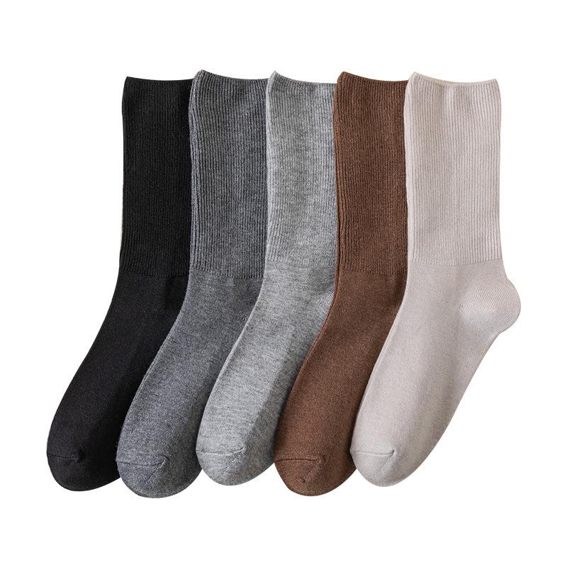 Women's Retro Mid-Calf Wool Socks - Japanese Style, Solid Color, Loose Fit