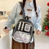 Blocked Simple Color Student Backpack With Transparent Compartment Badge Display