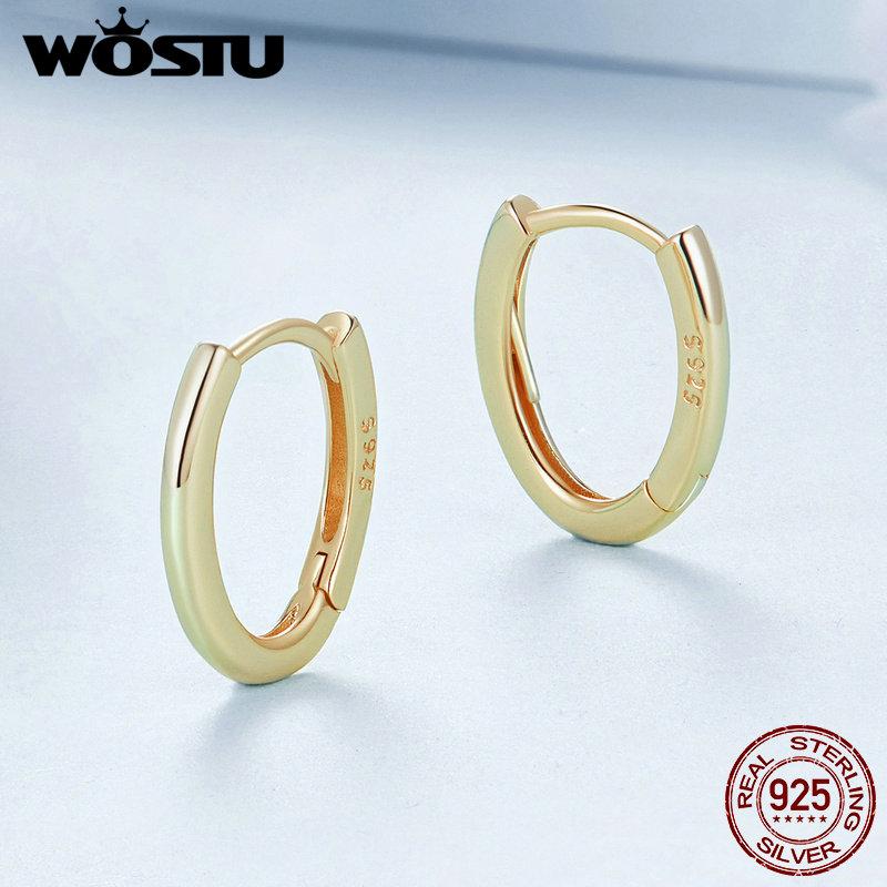 WOSTU 925 Sterling Silver Geometric O-shaped Oval Hoop Earrings For Women Female Simple Weddomg Jewelry Party Accessories Gift