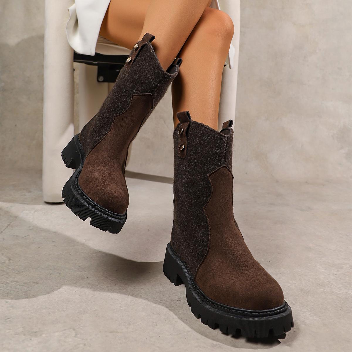 

Bohemia Brown Pu Ankle Boots Women 2025 Autumn Thick Bottom Medium Heel Wrinkled Western Boots Sexy Metal Decoration Booties 42