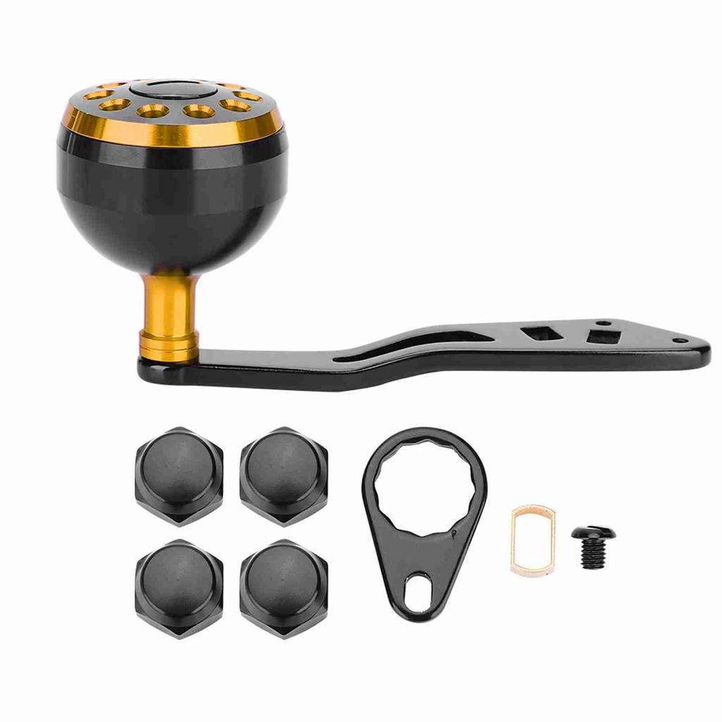 Fishing Reel Handle CNC Knob with Fittings Replacement Parts Accessory (Black+Gold)