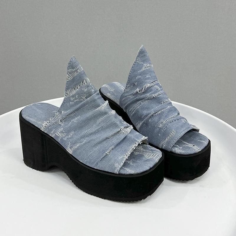 

Модные женские туфли на высоком каблуке, танкетки, шлепанцы, модные ковбойские женские туфли, дизайнерские классические сандалии, лето 2025, новые шлепанцы, платье, сандалии 43 небесно-голубой