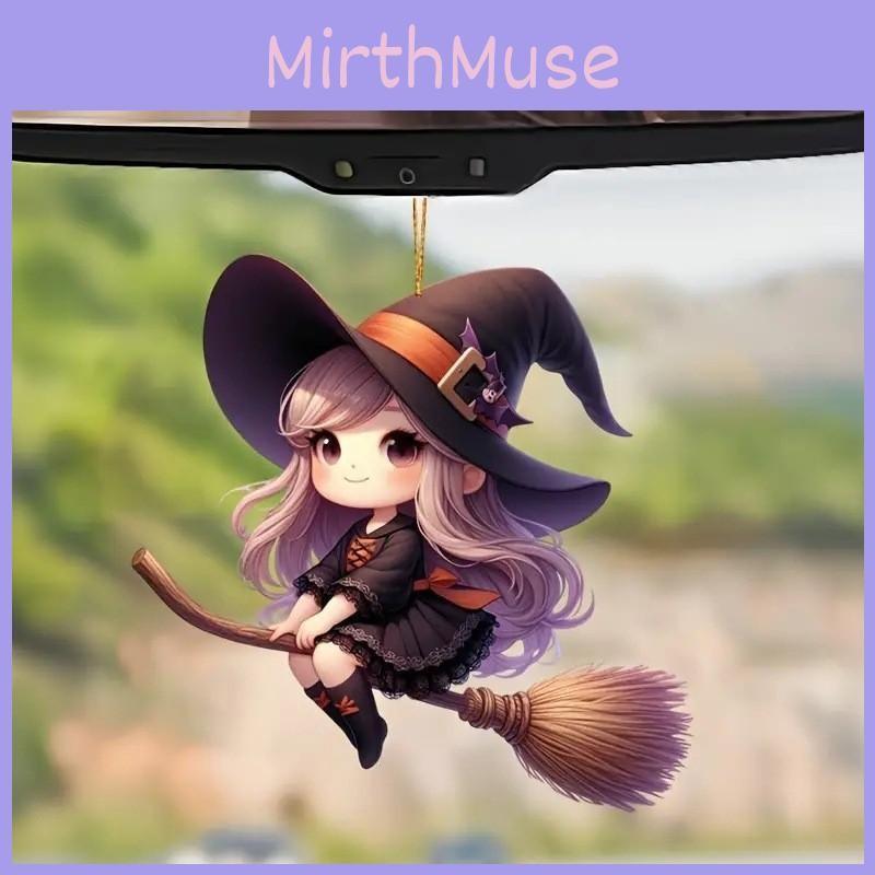 Car Halloween Acrylic Decoration Pendant Cartoon Witch Broom Interior Supplies