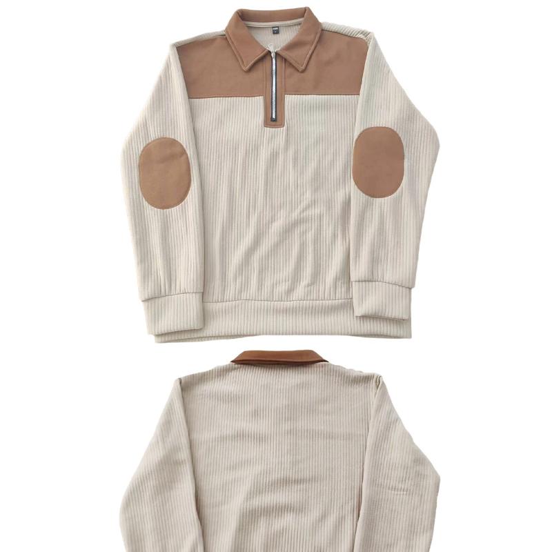 European Style Mens Knitwear Long Sleeve Patchwork Pullover Sweater Lapel Collar Casual Zipper Knitted Sweaters