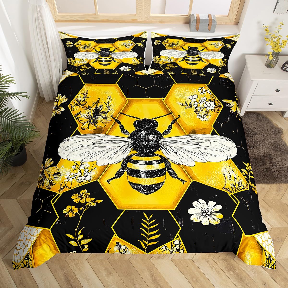 

Bees Duvet Cover Sets For Kids Boys Girls Teens Queen Size Lightweight Down Bedding Set 2 Pillowcases 1 Comforter Cover No Quilt EU Single(135x200cm)