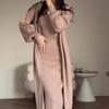 2026 Autumn European & American Solid Color Slim Knit Sweater Over-the-Knee Long Dress Set for Women