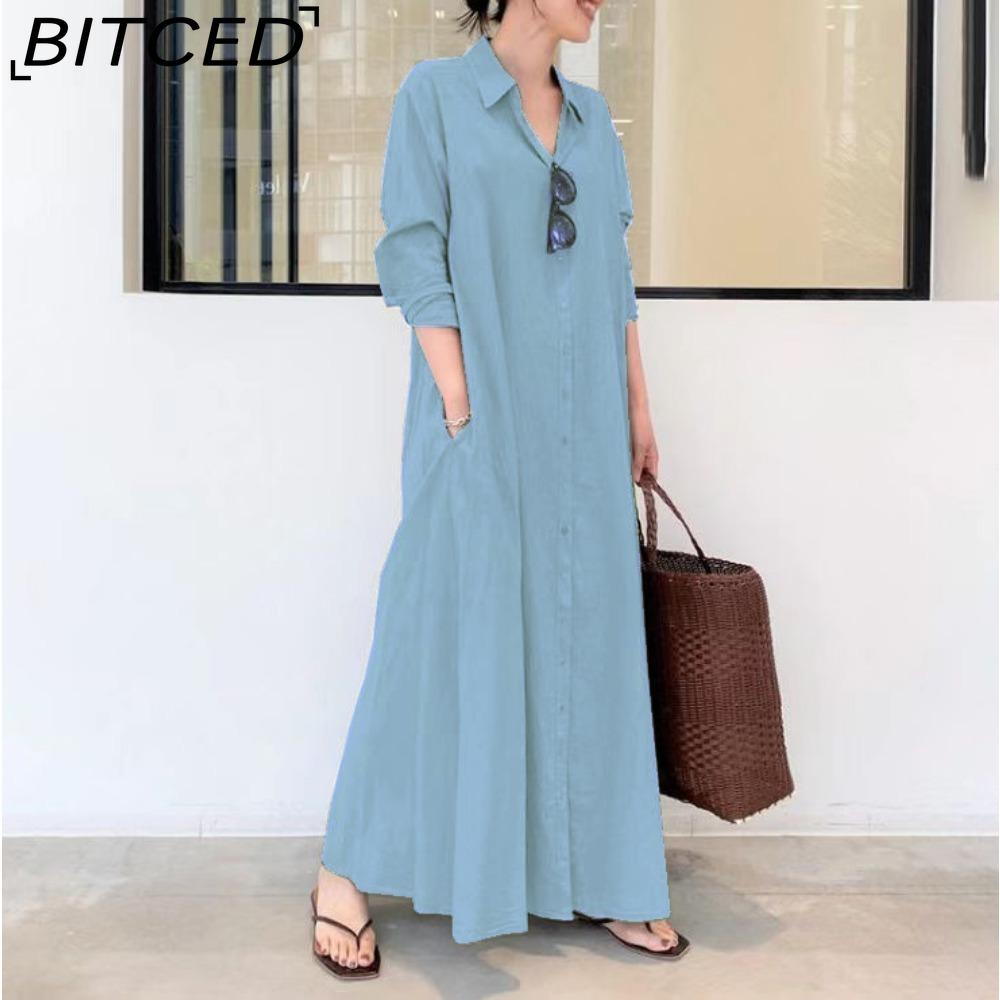 

BITCED Женское длинное платье-рубашка из 100% хлопка Размеры: S-5XL Повседневные платья XL светло-синий