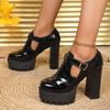 Elegant Deep Mouth Coarse Heel Casual Single Shoes for Women's  Autumn New Color Blocked Fashion Comfortable Versatile Pumps