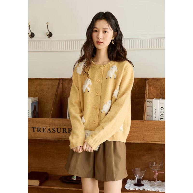 Women s Lamb Jacquard Loose Knit Cardigan L