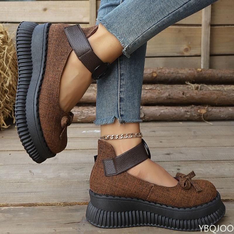Fashion Thick soled shallow mouth single shoe for women in spring  summer new butterfly bow round toe simple comfortable women's shoes