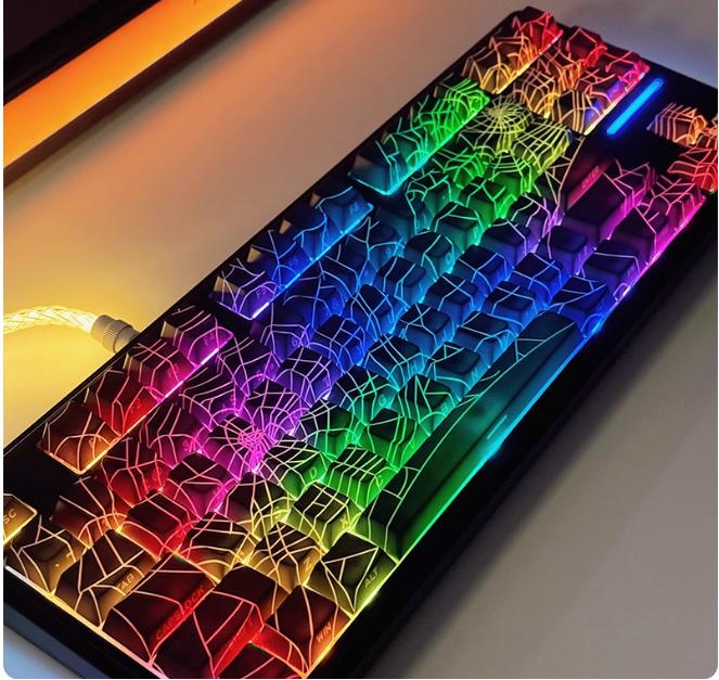 Spider Web Keycaps Side Print Shine-Through, PBT OEM Profile for 67/84/87/98 Key Custom Mechanical Keyboard