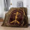 Mosque Crescent Moon Vintage Golden Floral Arch Black Print Soft Flannel Throw Blanket Sofa Bed Islamic Religious Warm Decor Cover