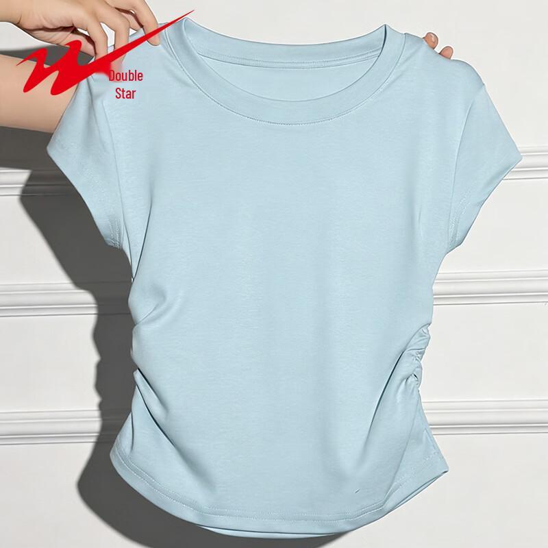 Shuangxing Women's Pleated Round Neck T-Shirt