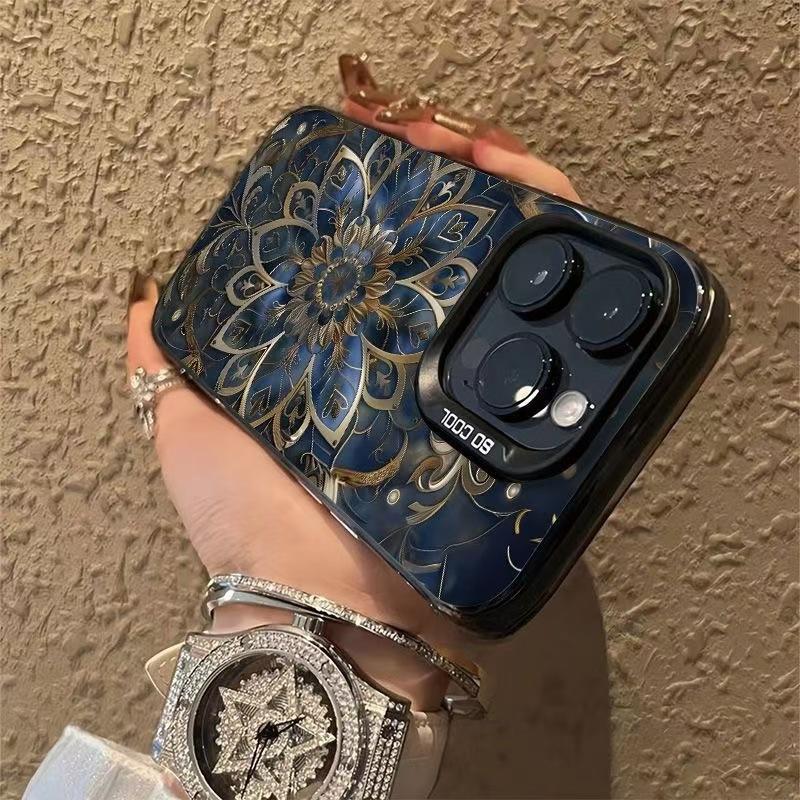 Luxury Blue Gold Mandala Phone Case for iPhone 17 Air 16 15 14 11 Pro 13 12 Mini Xs 8 7 Matte Bumper Shockproof Coque Cover