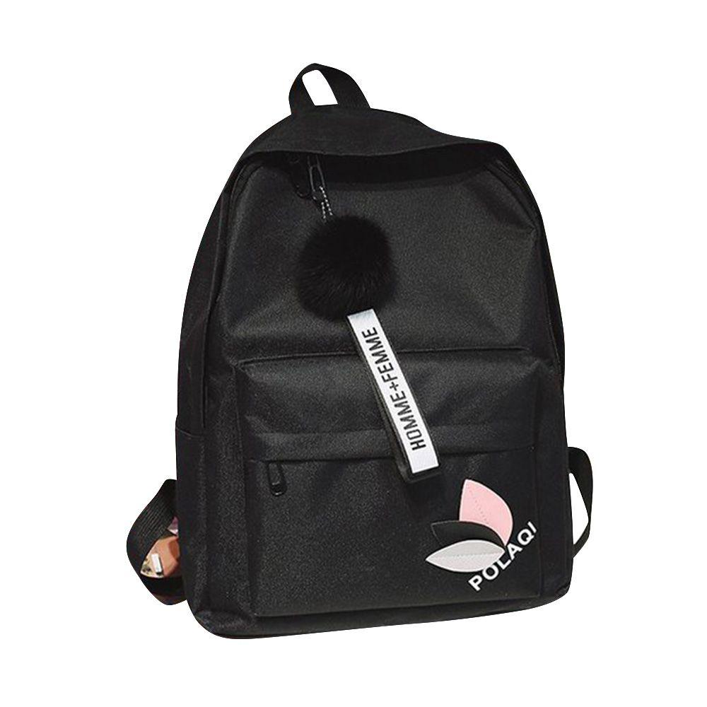 Travel Student Portable Zipper Rucksack Knapsack Printed Leaves Backpack Student Schoolbag чёрный