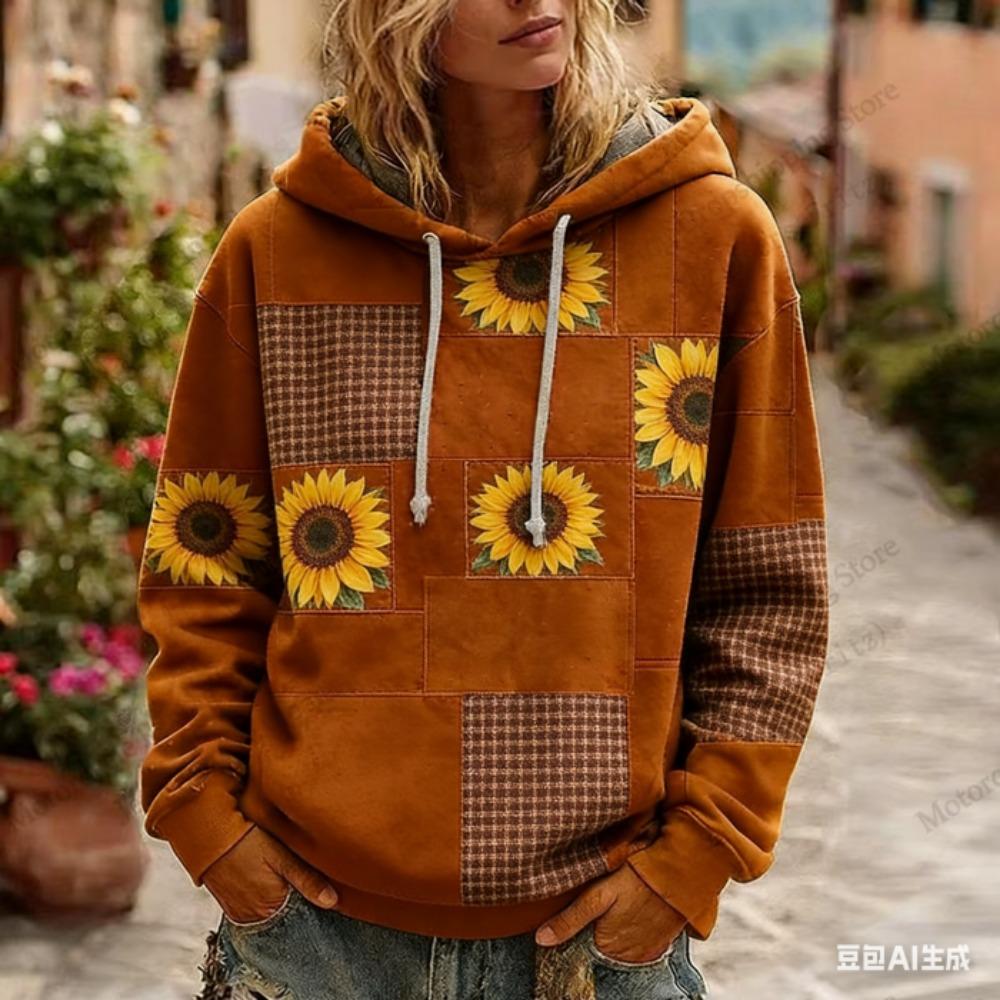 Retro Floral 3d Print Women's Hoodies European American Style Hoodie Women Fashion Casual Sweatshirt Women Clothes Top
