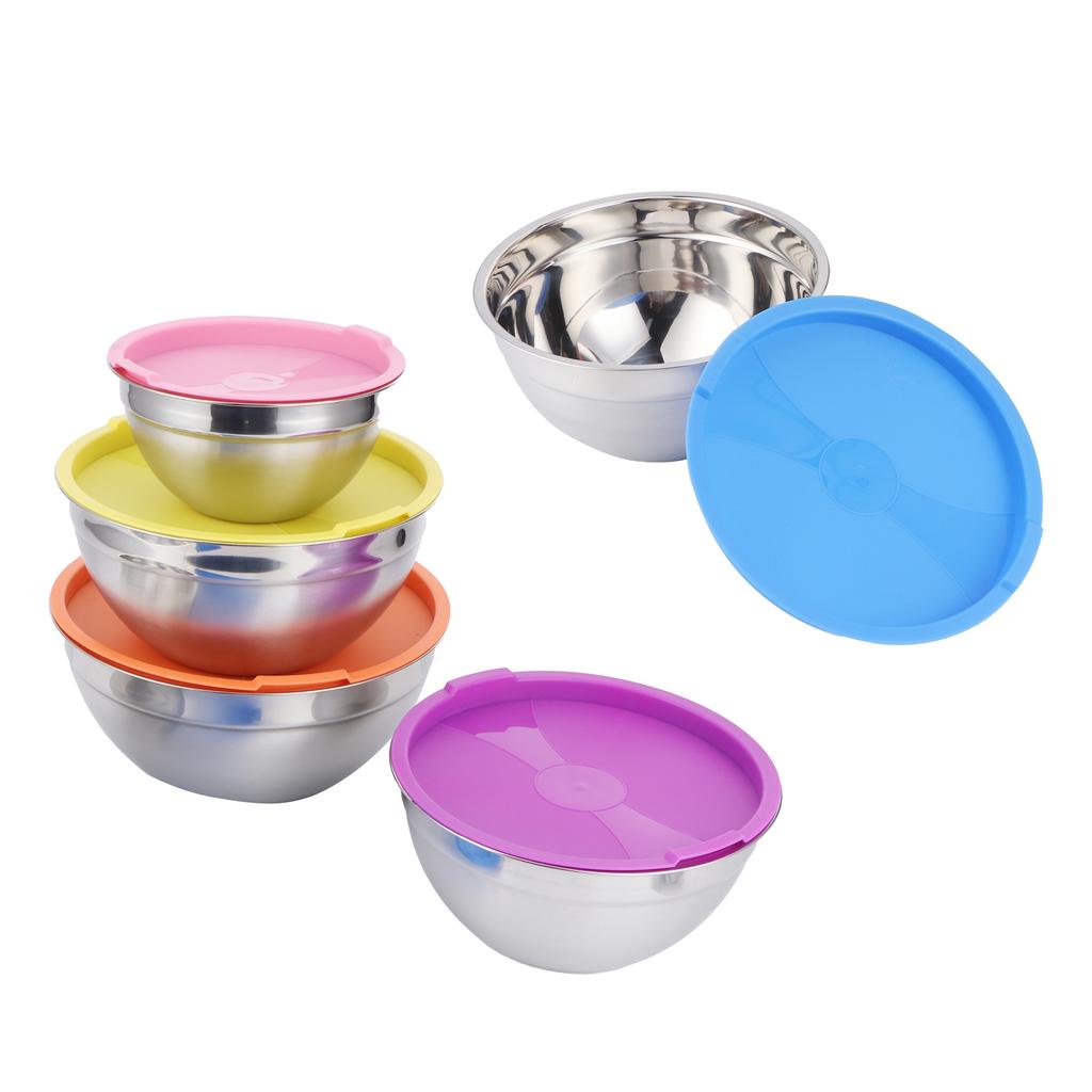 5pcs/set Stainless Steel Mixing Bowl Food Storage Preservation Box with Lids Cookware for Home Kitchen