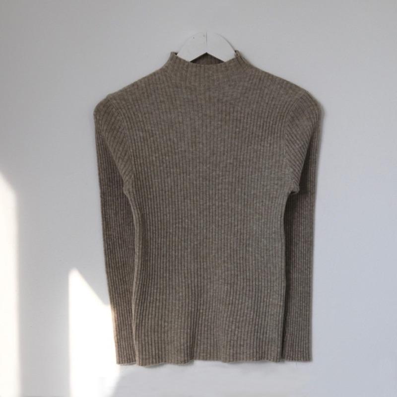 Autumn Winter Basic Semi-turtleneck Long Sleeved Women Knitted Sweater Soft Elastic Loose Pullover Sweaters Woman Casual Simple Tops Inner Clothing