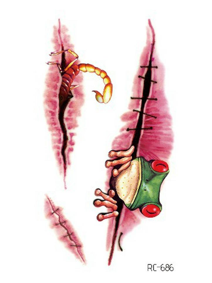 

Водонепроницаемые временные татуировки на Хэллоуин: Кровавая рана шрам ужас наклейки 60x105 mm