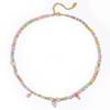 INS Style Colorful Beaded Necklace with Freshwater Pearl Pendant and Titanium Steel Chain