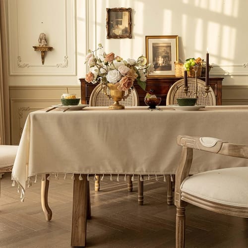 SXYITE Water-Repellent Nordic Tablecloth, Rectangular, Solid Color, Waterproof, Oil-Resistant, Stain-Resistant, Thick, Premium Quality, with Fringe, N