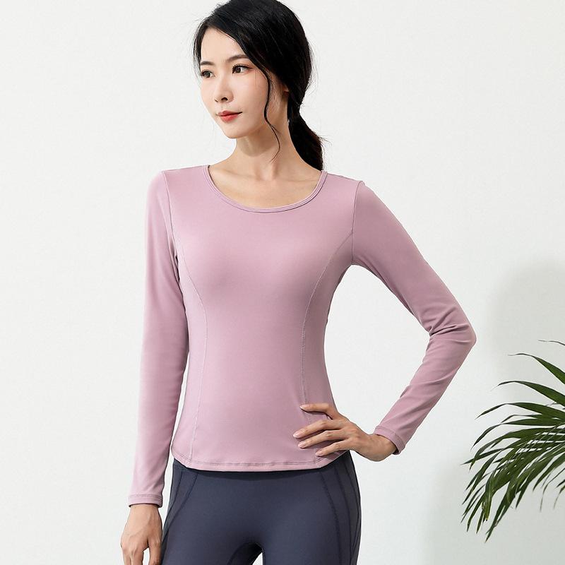 

Женская одежда для йоги с эффектом «нюд»: Новый стиль Эластичный Топ для фитнеса с длинным рукавом и круглым вырезом S