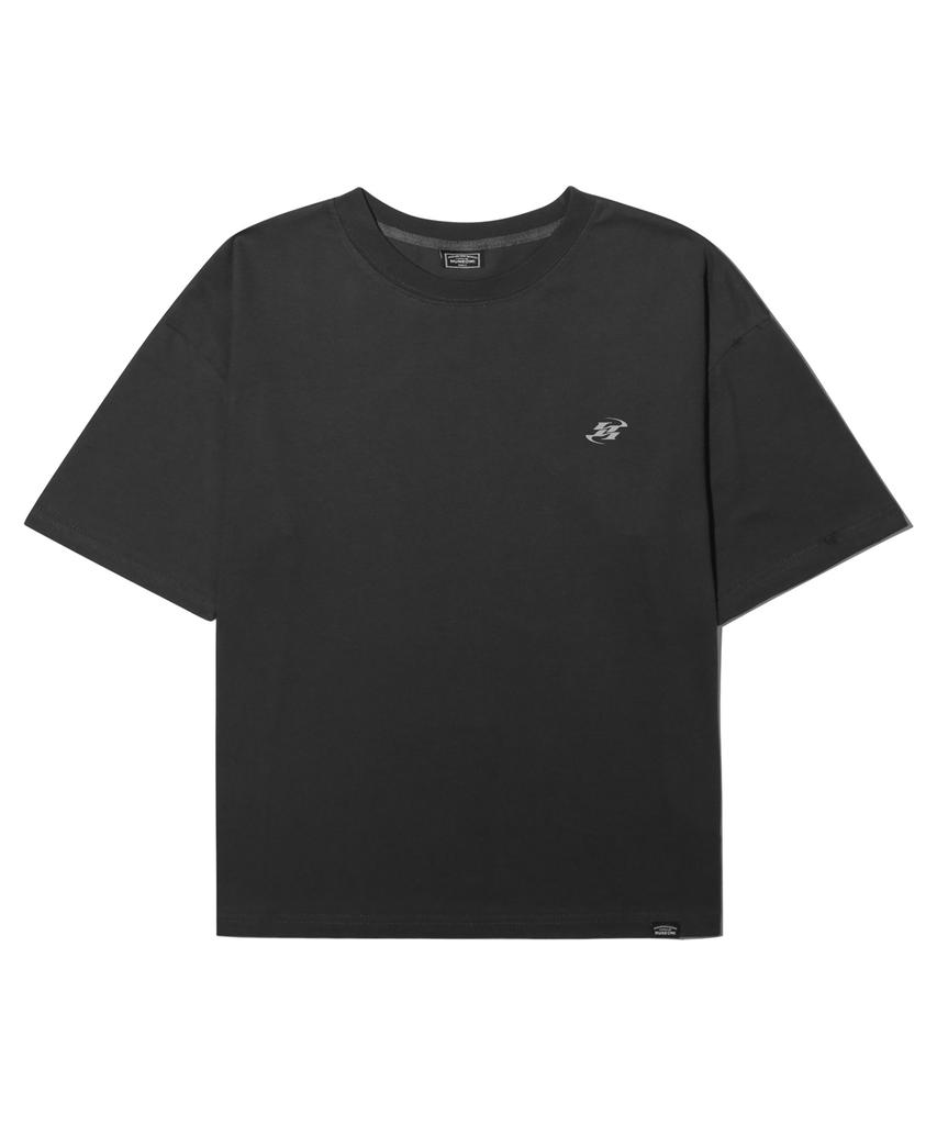 Peideu Pd Signature Logo Roll-Up Crop Short Sleeve T-Shirt Charcoal