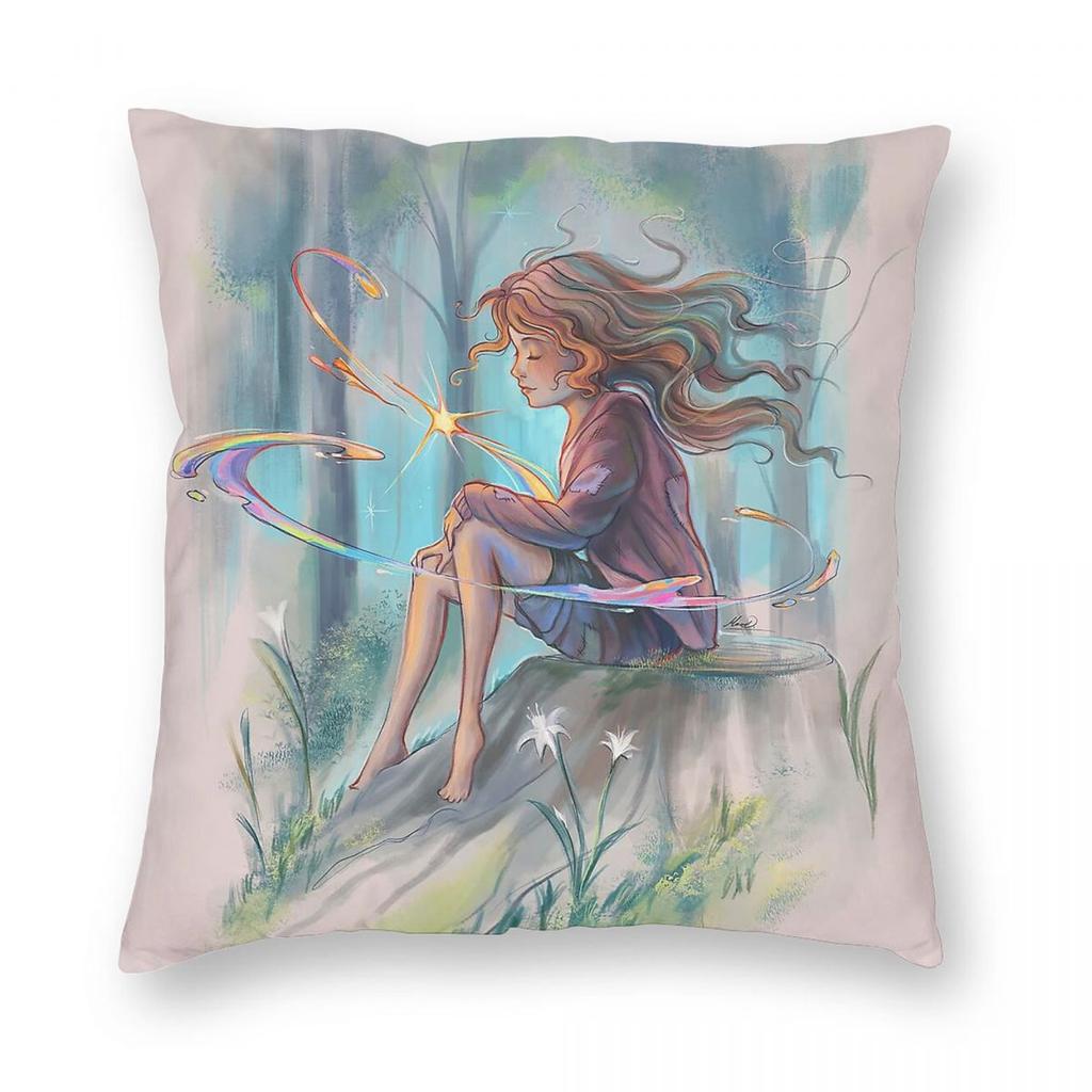 Spark Of Light Forest Girl Pillowcase Polyester Linen Velvet Printed Zip Decor Bed Cushion Case