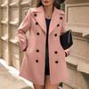 Women's Lapel Long Sleeve Wool Coat Regular Fit Solid Double Breasted Pocket Elegant Mid Length Woolen Overcoat