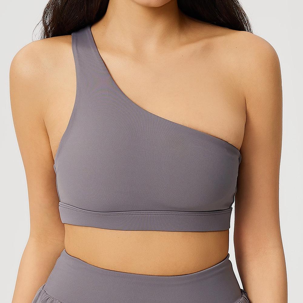 

Women s One-Shoulder Sports Bra - Shockproof, Push-Up Yoga & Running Top M