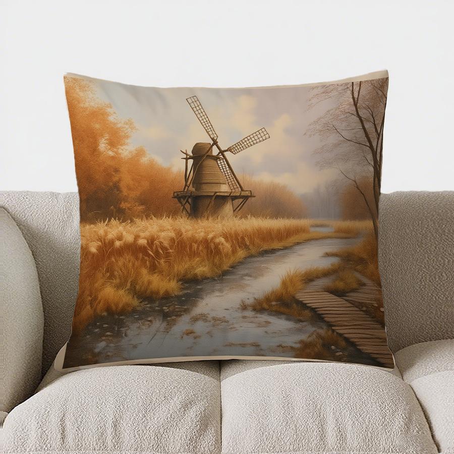Home Decor Autumn Windmill Pathway Decorative Pillow Cover Pattern Cushion Cover Suitable For Sofa Bedroom Car Pillow Cover