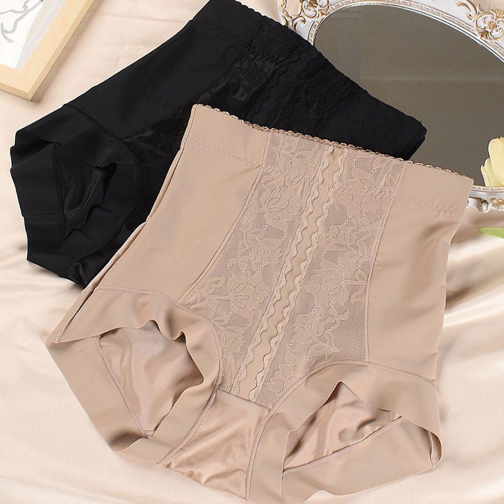 High Waist Tummy Control Underwear Ice Silk Butt Lifting Briefs Lingerie Slimming Shapewear  Ladies