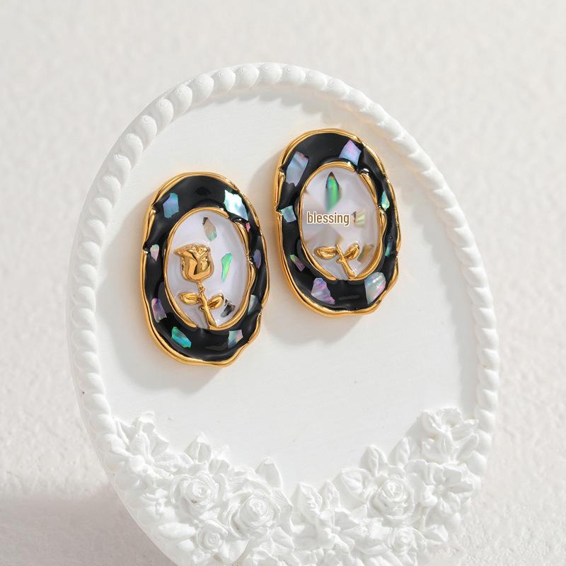 Elegant 18K Gold Vintage Stainless Steel Geometric Oval Jewelry Set