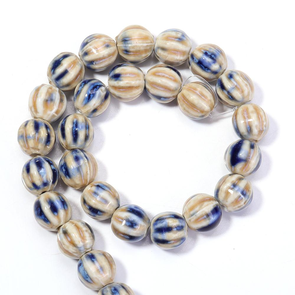 

1 Strand Pumpkin Shape Stripe Ceramics Beads Colorful Floral Glaze Beads for Jewelry Making DIY Loose Spacer Beads Accessories