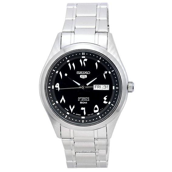 

Refurbished Seiko 5 Stainless Steel Black Arabic Dial Automatic SNKP21 SNKP21J1 SNKP21J Men s Watch чёрный