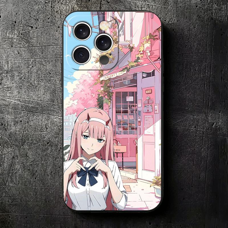 Zero Two 02 Kawaii Cute Soft Phone Case for iPhone 16 16E 17 Air 15 Pro Max 14 Plus 13 Mini 11 12 7 Black Cover Back Shell