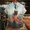 Men's Linen Short Sleeve Shirt  Floral Printed Bird Butterfly Chinese Style Men's Fashion Clothing Flap Collar Shirt