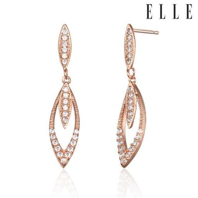 [ELLE Schmuck] 14 Karat Gold Blattmotiv Zwei-Stift Lange Ohrringe ELGPEE532