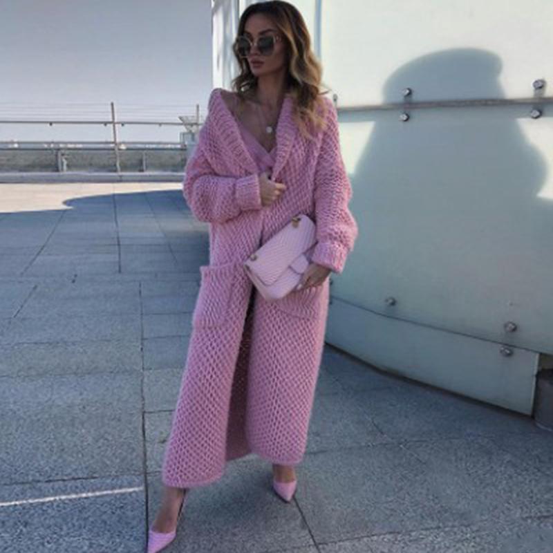 Winter Collar Knitted Cardigan Collage Solid Color Long Size Plus Size Women's Knitted Sweater
