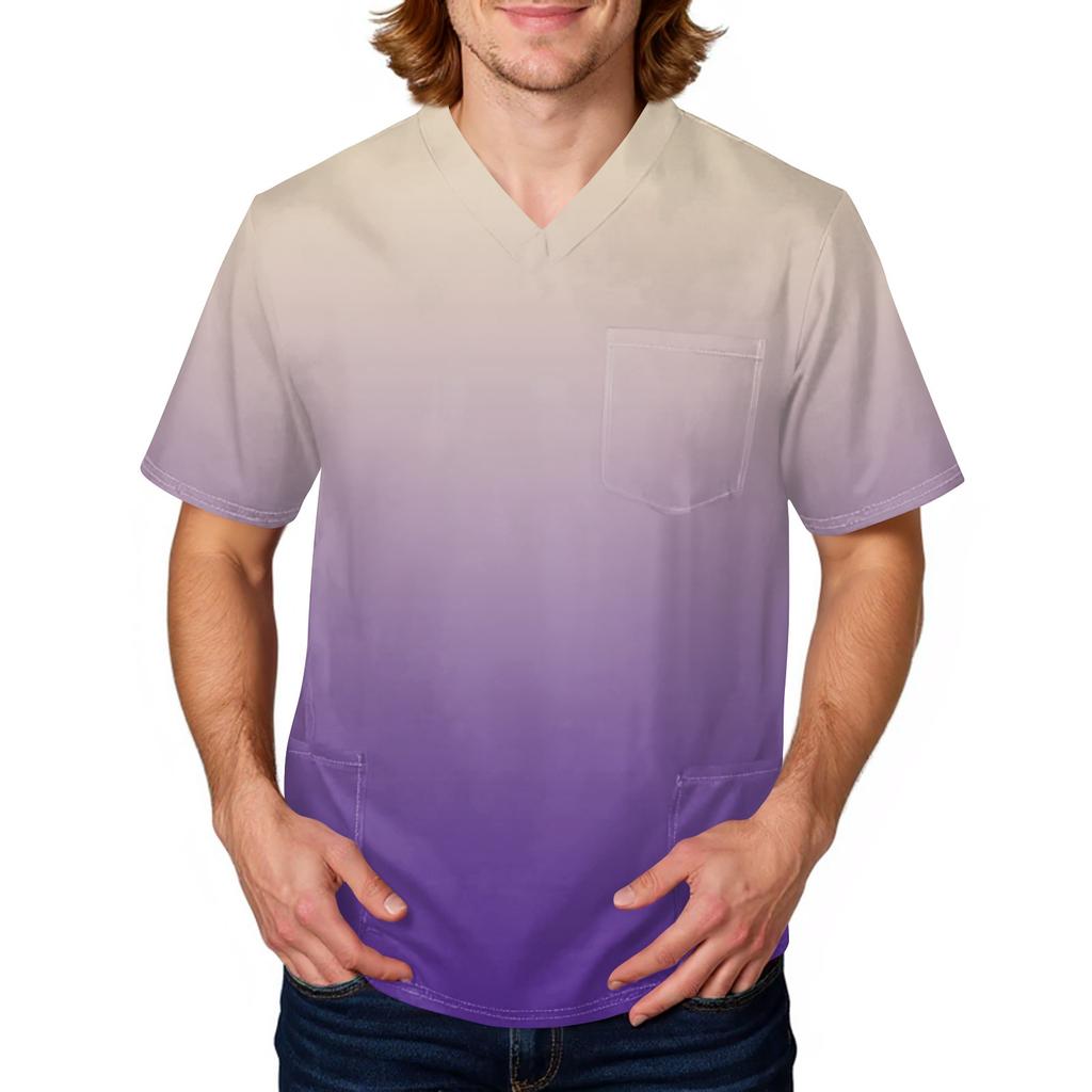 Men's Tie, Gradient Print Top | V,Neck With Pockets, Comfort Fit For ,Care & Daily Work