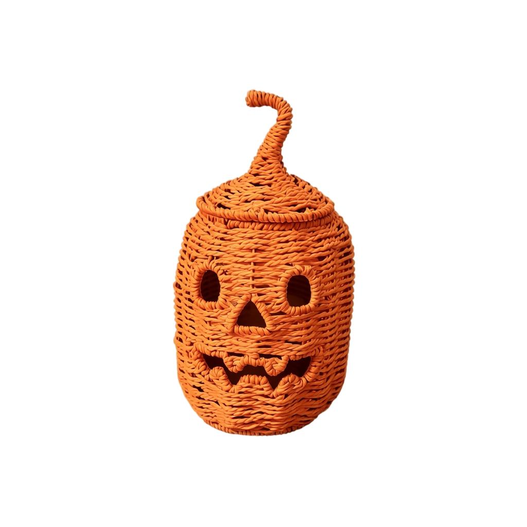 Handgeflochtene Weidenkürbis mit abnehmbarem Hexenhutdeckel - Rustikale Herbst-Tischdekoration für Halloween