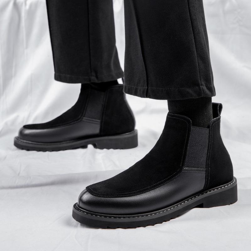 Fashion 2025 Men's Leather Chelsea Boots Black British Style Business Dress Shoes Thick Bottom Chelsea Boots Male Fashion Casual Shoes