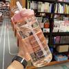 2L Portable WaterBottle Durable Plastic Leak - proof Straw Cup with Time - Tracker for Outdoor Gym Hiking Summer Drinkware